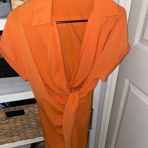 Vibrant Orange Tie-Front Dress
